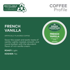 Green Mountain Coffee Roasters French Vanilla, Single-Serve Keurig K-Cup Pods, Flavored Light Roast Coffee Pods, 96 Count