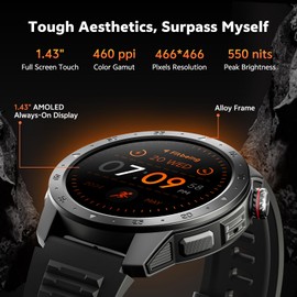 Wesocfit Military Smart Watches for Men Built-in GPS, 1.43" AMOLED Screen with Compass, Altitude, Barometer, 3ATM Waterproof, Answer/Make Call, Fitness Tracker with Health Monitor for Android iOS