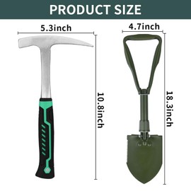 15 PCS Geology Rock Pick Hammer Kit, 22oz Hammer & Digging Chisels for Rock Hounding, Gold Mining & Prospecting Equipment Tool Shovel,Backpack,Magnifying Glass, Goggles,Whistle，Soil sieve (VO3)