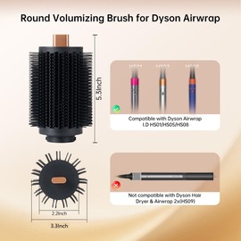 Upgraded Large Round Volumizing Brush Attachment Compatible with Dyson Airwrap HS01 HS05 HS08, 3.3-Inch Round Brush Accessories for Big Curls, Fast Drying & Fluffy Hair Styling (Gold)