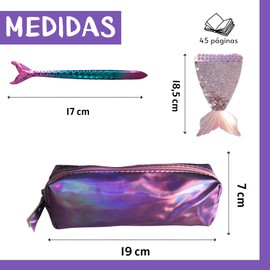 FAMU Land Mermaid School Pencil Case for Girls – Pack with Notebook Case and Pen – Children's School Supplies for Gifting – Pad with Shiny Mermaid Scales of Pink Colours., lilac, School Bags