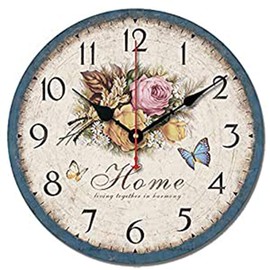 SWHONG Floral Shabby Chic Wall Clock - Retro Wooden Clocks Silent Living Room Bedroom Kitchen Home Decor 12 Inch Grey