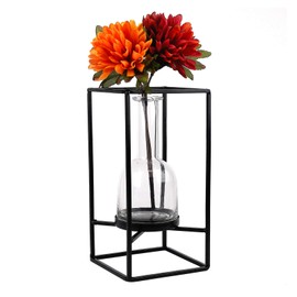 Excello Global Products Decorative Glass Vase with Metal Wire Stand: Clear Vase Decoration for Modern Home Decor (7.9" x 4.7")