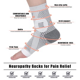 FEELJAM Neuropathy Socks for Men and Women, Ankle Brace, Orthopaedic Compression Socks, Ankle Brace Socks, Foot Bandage for Plantar Fasciitis, Arthritis, Heel Spurs (Grey, XL)