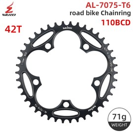BIKECO Bicycle Narrow Wide Chainring 110/130BCD 5 Screws Round Bicycle Chainring 36/38/40/42/44/46/48/50/52/54/56/58/60T Bicycle Chainring for 9 10 11 Speed Road Bike MTB (110BCD,42T)