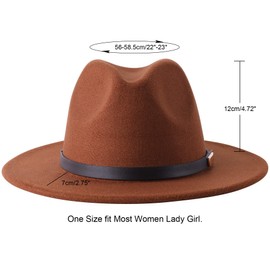 Lanzom Women Lady Retro Wide Brim Floppy Panama Hat Belt Buckle Wool Fedora Hat Fit Size 6 8/7-7 1/4 (01-Coffee)