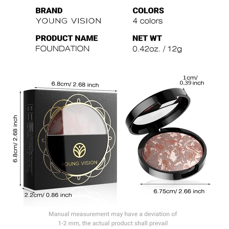 YOUNG VISION Pressed Powder Foundation Makeup, Baked Color & Color
