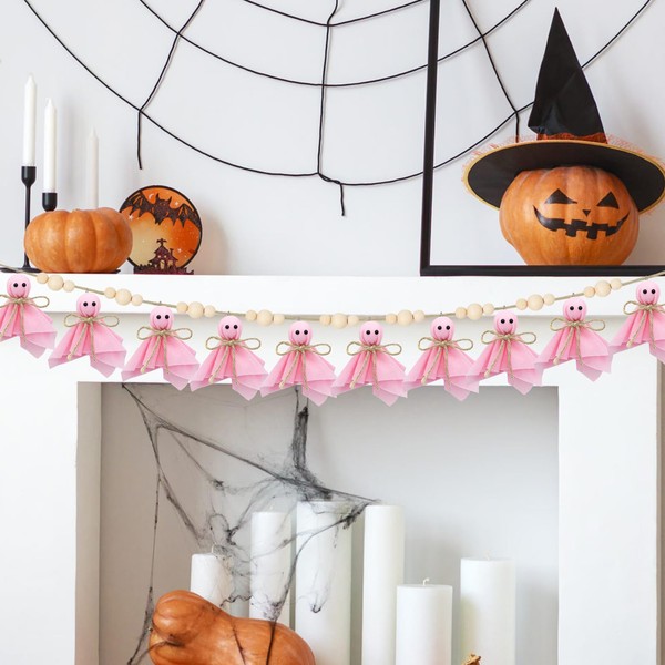 Knomeko Pink Halloween Decorations Indoor- 6.6Ft Felt Cute Ghost Garland