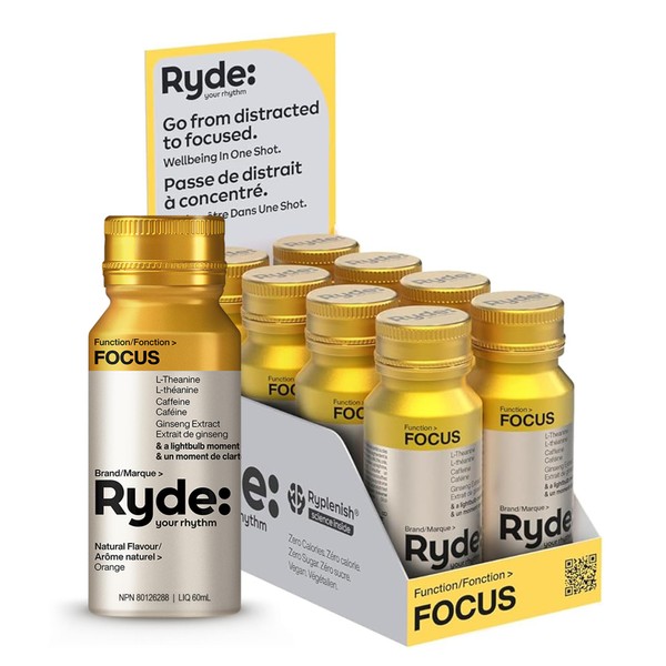 Ryde Focus Shot | Orange Flavor | 8 pack of