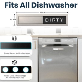 Dishwasher Clean Dirty Sign-Stainless Steel Clean Dirty Magnet for Dishwasher Sign,Modern Kitchen Decor, Extra Adhesive Tapes Included