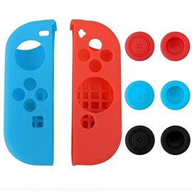 8 in 1 Silicone Protective Skin Soft Shell Case with Thumbsticks Grips Caps Cover for Switch Controller Skin