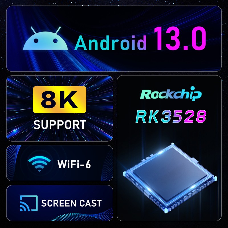 K98 PLUS Android 13.0 Smart TV Box RK3528 Quad-core UHD