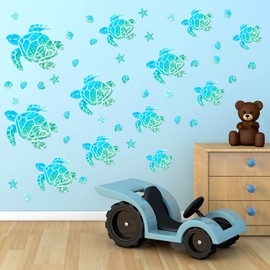 46 Pieces Sea Turtle Wall Decals Glowing Wall Decals Starfish Shell Wall Ornaments Waterproof Ocean Wall Sticker Decoration for Home Office Living Room Wall Bathroom Toilet (Normal)