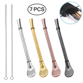 Senhai, Bombilla Drinking Spoons, 4 Pack Mate Straw with Head Filter, Including 2 Cleaning Brushes, 15.5 cm, 4 Colors