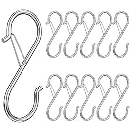 S Hooks, Hooks for Hanging, Safety Buckle Design, Pack of 10 Kitchen Hooks, Heavy Duty Metal Hooks, 9 cm, Rustproof & Corrosion Resistant Silver S-Hooks for Kitchen, Bathroom, Bedroom, Outdoor Use