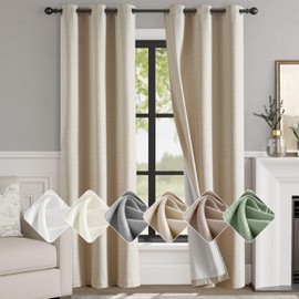 jinchan 100% Blackout Curtains for Bedroom Living Room Linen Blackout Curtains 90 Inch Long Room Darkening Curtains Linen Textured Drapes 2 Panels Window Curtains Grommet Top Heathered Beige