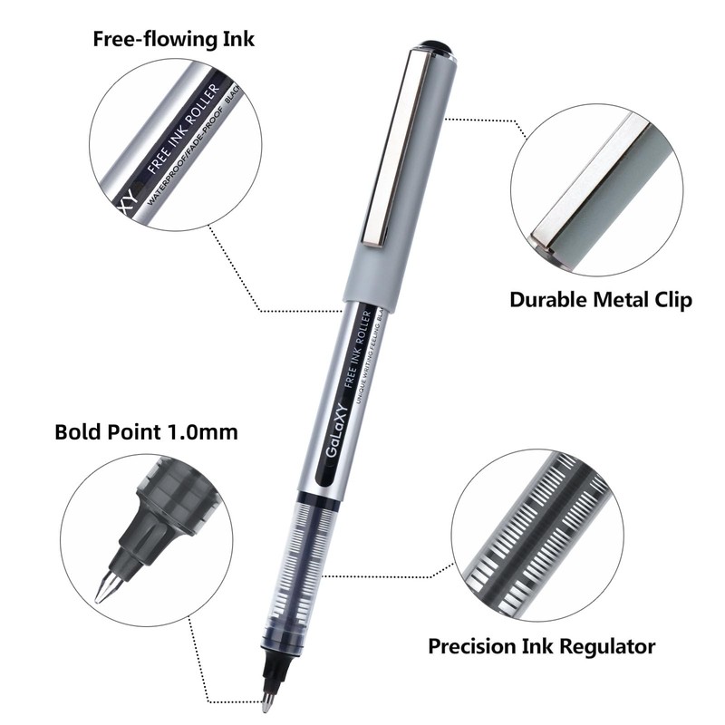 EYEYE Black Rollerball Pens 1.0mm, 25 Pack Roller Ball Pen