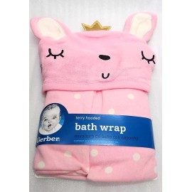 Gerber Infant Baby Girl Terry Hooded Bath Towel Wrap Pink & White Polka Dots NEW