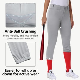 MIVEI Women's Adult Utility Tweeners Softball Pants - Woman Low Rise 3/4 Tapered Leg Track Pants Dual-Layer Knee Youth Girls