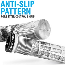 MARQUE Race Mountain Bike Handlebar Grips – Single Lock-On Ring Collar MTB and BMX Bicycle Handle Bar with Non-Slip Grip, Knurly Gritty Pattern and Half Waffle Pattern (Marble)