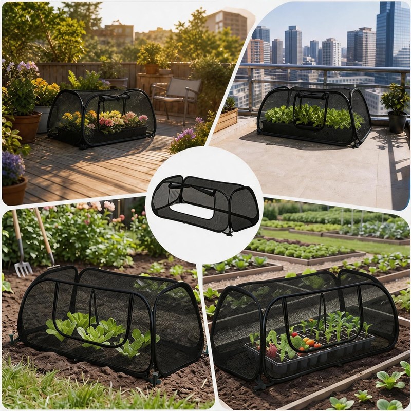 QwayHome 2Pack Garden Covers for Raised Beds, Pop Up Mesh