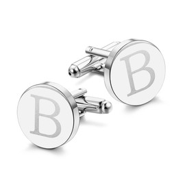 LOLIAS Cuff Links Mens Accessories Jewelry Classic Initial Cufflinks with Gift Box Silver Cufflinks,Letter B