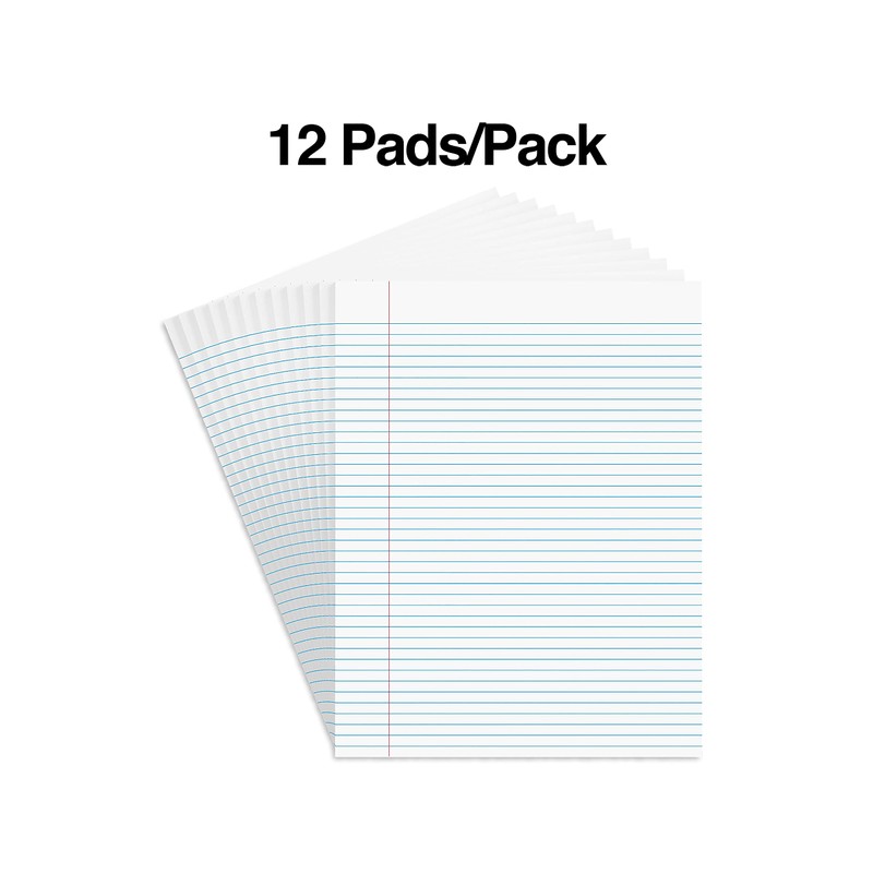 STAPLES Notepads, 8.5" x 11", Narrow Ruled, White, 50 Sheets/Pad,