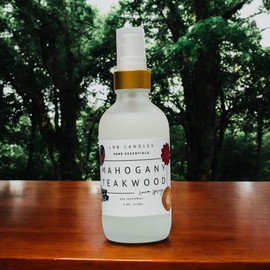 Mahogany Teakwood Scent Room and Linen Spray Made In USA Clean Ingredients Essential Oils Long Lasting Scent AIr Freshener Glass Bottle Woods Musk Pet Friendly