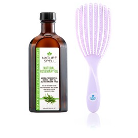 Nature Spell Rosemary Oil for Hair & Skin 150 ml with FlexiFlow Detangling Hair Brush, Rosemary Oil for Hair Growth, Eliminates Knots & Reduces Breakage, Made in the UK