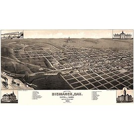 Bismarck, North Dakota - 1883 - Aerial Bird's Eye View Map Poster