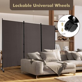 Giantex 3 Panel Room Divider with Wheels, 103''W x 71''H Folding Privacy Screen, Rolling Partition Room Dividers for Home Office Studio, Freestanding Fabric Wall Divider for Room Separation, Brown