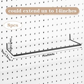 8 Pcs Paper Towel Holder for Pegboard Extendable Peg Board Organizer Accessories Pegboard Towel Holder Accessories for Craft Room Laundry Room Kitchen Bathroom(Black,11x4 Inch)