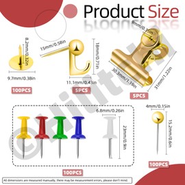 Hilitchi 310Pcs Gold Push Pins Set Includes Push Pins Map Tacks Thumb Tacks Map Pins Push Pin Clips Assorted Push Pins 5 Types Pushpins Kit Decorative Push Pins for Cork Board Bulletin Boards