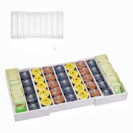 UoeRing K Cup Holder,Bamboo Coffee Pod Holder Drawer Organizer, Expandable Coffee Pod Holder Tea Bag Storage Organizer for Kitchen Office Coffee Bars,Accommodate 45 K Cups (White)