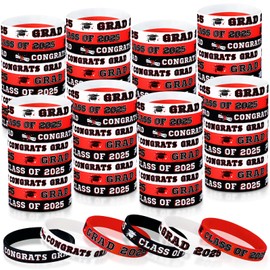 Sumind 102 Pcs Class of 2025 Silicone Wristbands, Silicone Graduation Bracelets Celebrating Congrats Grad Bracelet for Teacher Students, Graduation Party Supplies(Red, Black)