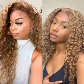 Honey Blonde Bundles Human Hair #27 Blonde Bundles Kinky Curly Human Hair Bundles 12 14 16 Inch Brazilian Remy Hair Kinky Curly Bundles Human Hair Double Weft Extesions