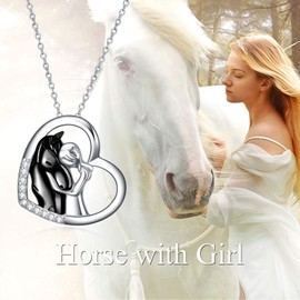 YFN Horse Pendant Necklace Jewelry 925 Sterling Silver Women Embrace Horse Gift For Women, Small, Sterling Silver, Cubic Zirconia