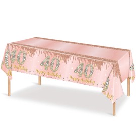 137*274cm Rose Gold 40th Birthday Table Cloth 40th Party Table Decorations,40th Birthday Tablecover Rose Gold Plastic Disposable Waterproof Table cover for Women Her Birthday Party Decorations