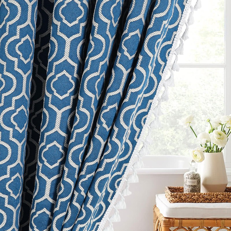 MitoVilla Blue Boho Shower Curtains for Modern Farmhouse Bathroom Decor,