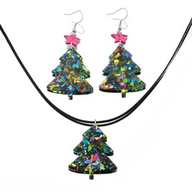 Christmas stud earrings necklace for women (Christmas Tree - Colorful)