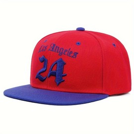 Men's Baseball Cap-Los Angeles 24 Embroidered Adjustable Cap, Casual Flat-Brimmed Cap, Lightweight Sun Protection-Hand Wash Or Dry Cleaning, Big Name Replacement - Color: red