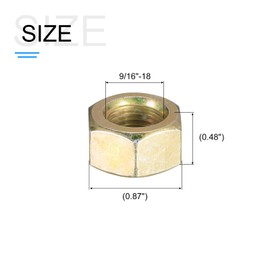 METALLIXITY Hex Nuts (9/16"-18) 6Pcs, Carbon Steel Fine Thread Zinc Plated Hexagon Nut Hardware - for DIY Home Repair Machinery, Yellow Zinc