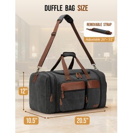 Celvetch Canvas Duffle Bag for Travel 50L Expandable Travel Duffel Bags for Men Women Overnight Weekend Gym Bag with Shoes Compartment - Dark Grey