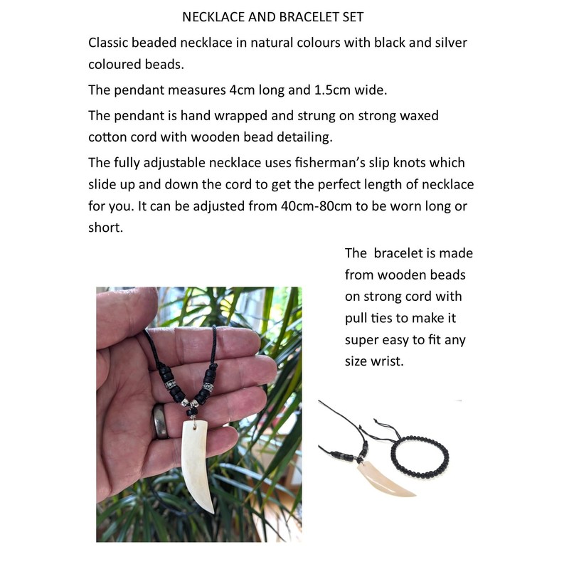 BOYS MENS NECKLACE AND BRACELET GIFT SET -FAKE WOLF SHARK