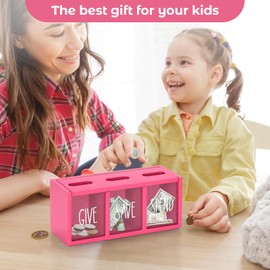 Wooden Money Saving Box for Adults, Piggy Bank for Kids, Wall-Mount Kids Banks for Bills and Coins,Visualized Saving Box Boalord for Bedroom, Living Room, Laundry Room, Countertop