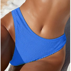 YMISAN - Traje de baño para mujer, parte inferior de bikini acanalada, corte alto, cintura media, parte inferior de traje de baño, Azul, S
