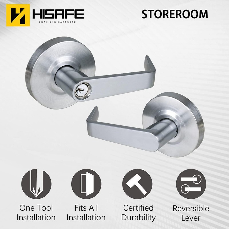 HISAFE Heavy Duty Commercial Storeroom Door Lever, Grade 2 ADA