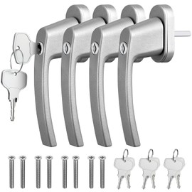 GETLITOOL Lockable Window Handles, Pack of 4 Aluminium Window Lock with Keys, Safety Window Handle in Pin Length 35 mm, Child Safety Window Lock for Window Door, Home Security, Grey