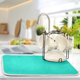 Dish Drying Mat for Kitchen Counter 16 x 18 Inch Absorbent Microfiber Dry Dishes Mats Drainer Mat Teal Blue Dish Drying Pad for Countertops Decor