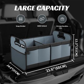 Sposuit Trunk Organizer for Car - 70L Collapsible Car Storage with 11 Pockets & Reinforced Handles, SUV Trunk Organizers for Grocery Cargo(Grey)